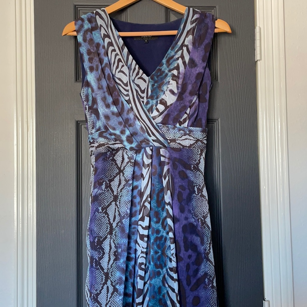 -animal print dress in purple and blue shades